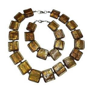 Gorgeous Made in Italy Murano Glass Yellow Gold ChunkyNecklace and Bracelet Set